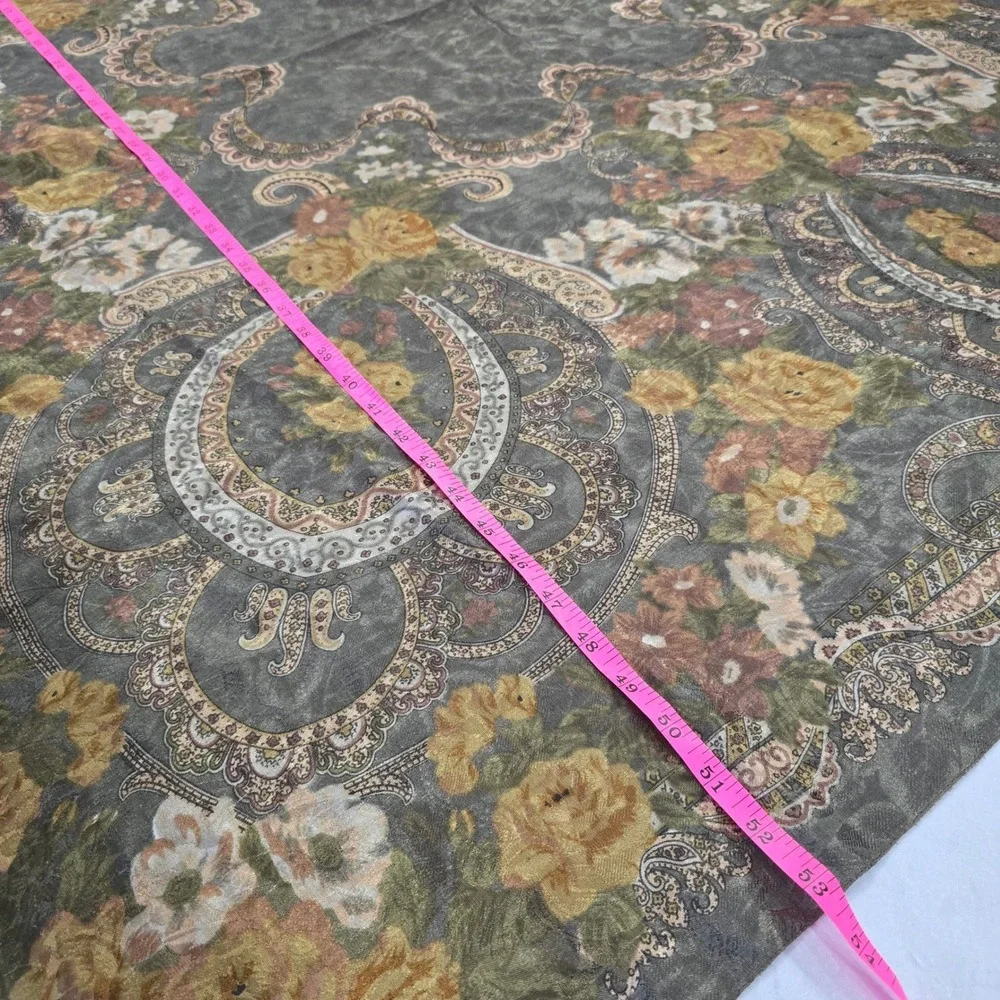 Vintage Floral Paisley Oversized Square Scarf Grey Yellow Rose 53x53 Shawl